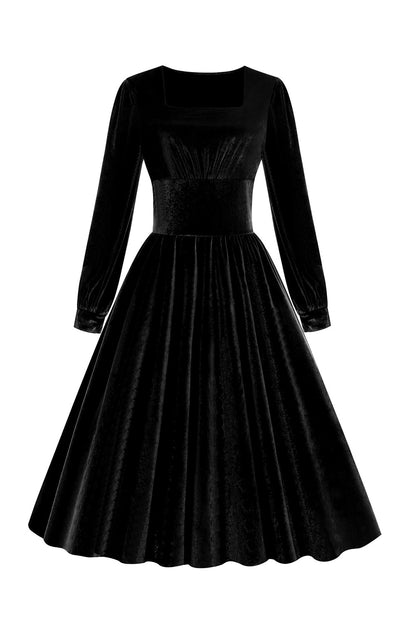 Black Long Sleeves Velvet Vintage Dress