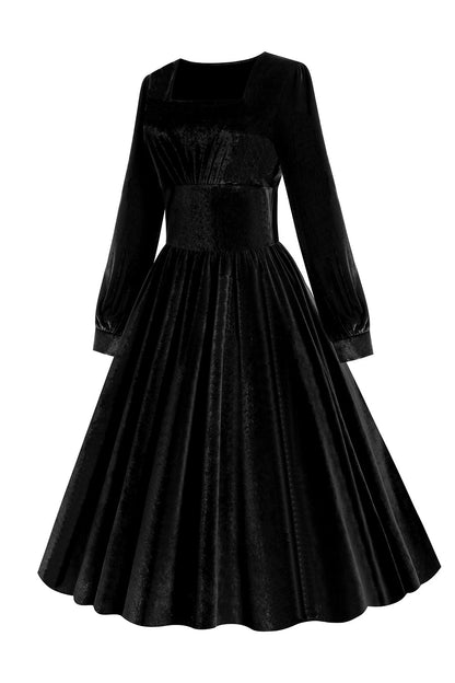 Black Long Sleeves Velvet Vintage Dress