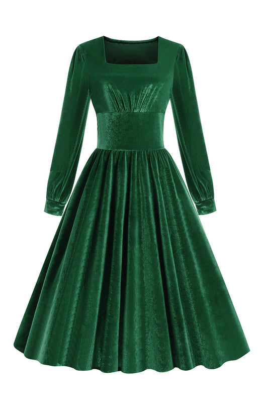 Green A-line Velvet Vintage Dress