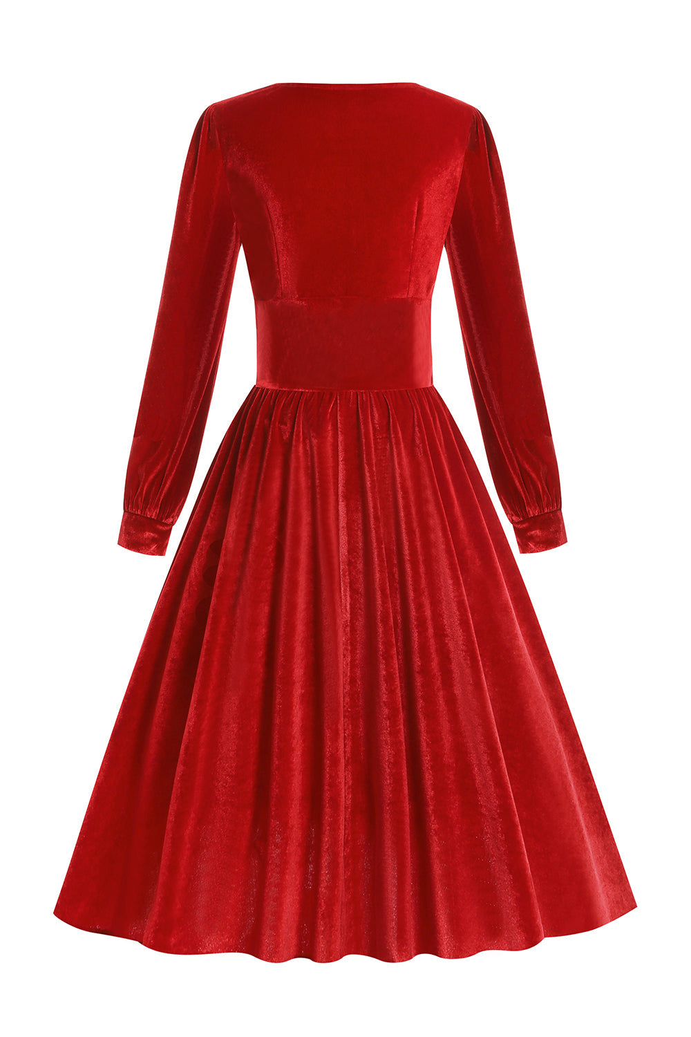 Red Velvet Midi A-line Vintage Dress