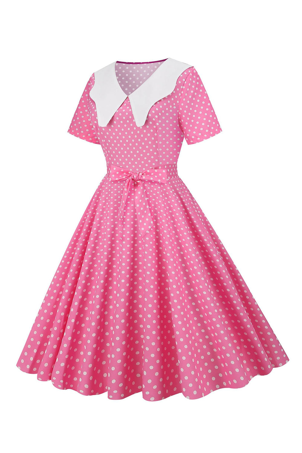 Pink Polka Dot Short Sleeves Peter Pan Vintage Dress