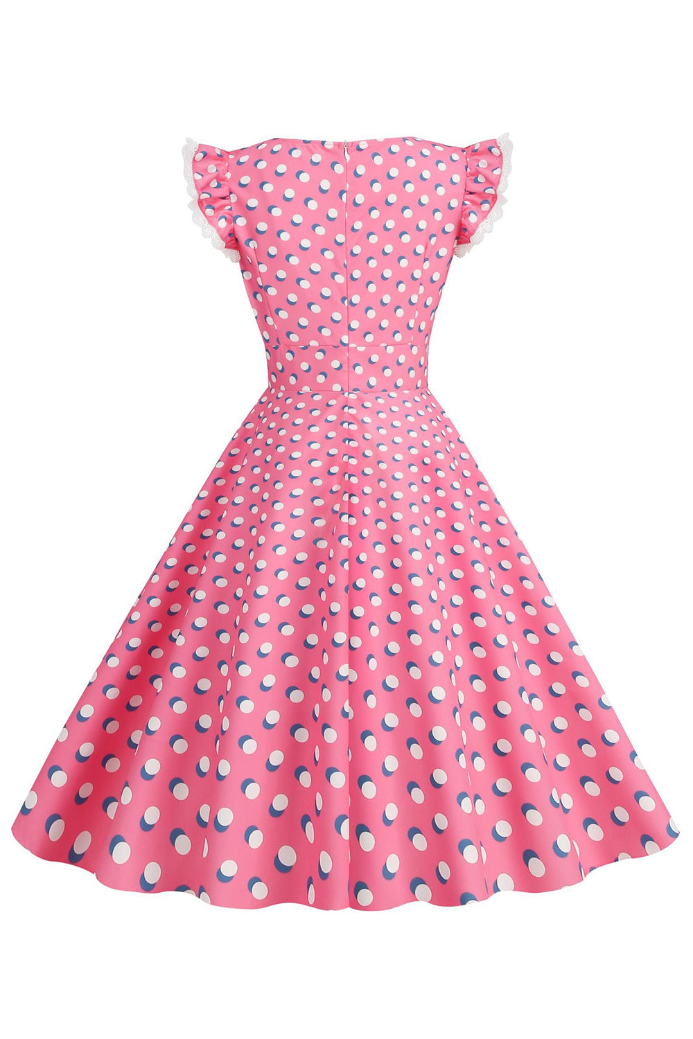 A Line Pink Polka Dots Flutter Sleeves Vintage Dress