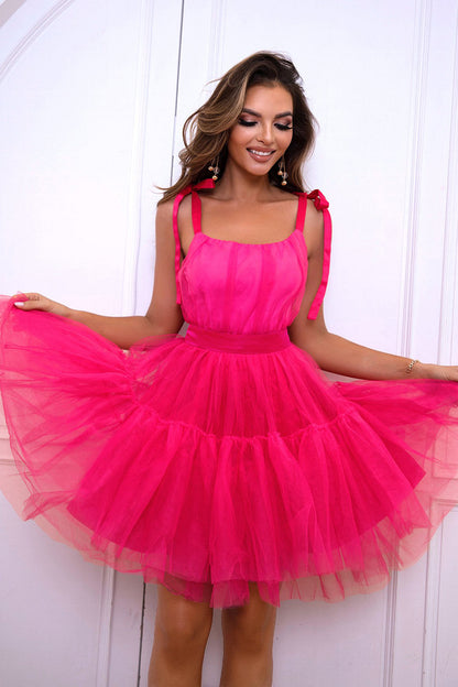 Hot Pink A Line Tulle Cute Homecoming Dress