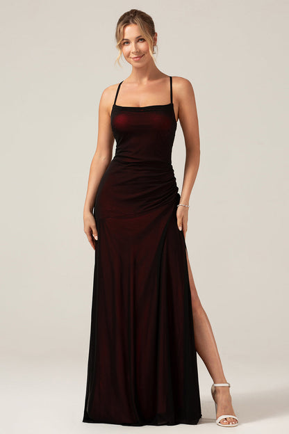 Black Red Sheath Spaghetti Straps Bridesmaid Dress With Elasticity