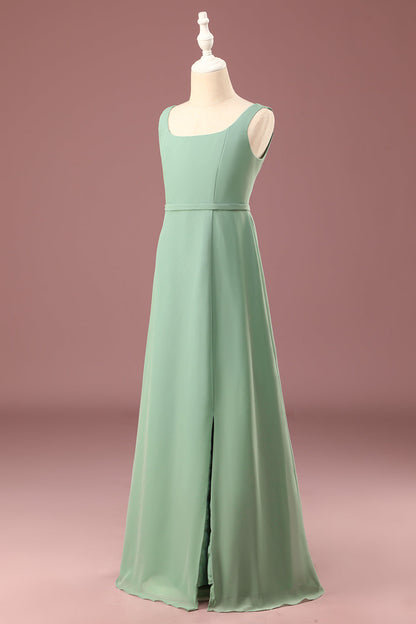 Matcha Square Neck Sleeveless A-line Chiffon Maxi Junior Bridesmaid Dress