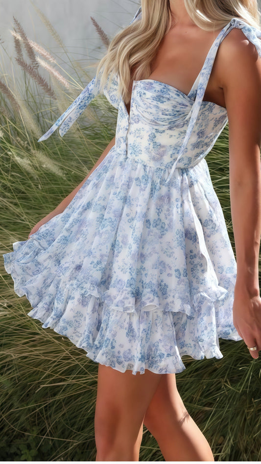 Cute Floral Chiffon A-Line Homecoming Dress, Short Party Dresses,LTP3558