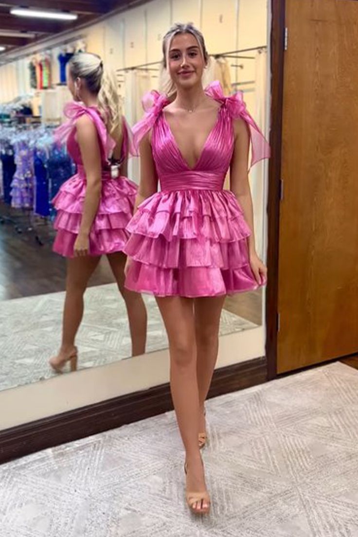 Cute V-Neck Ruffles Homecoming Dresses Short Birthday Dresses, LTP3211