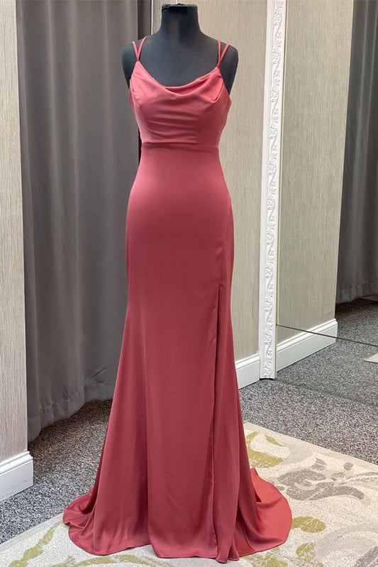 Legacy | Mauve Mermaid Cowl Neck Straps Long Prom Dress