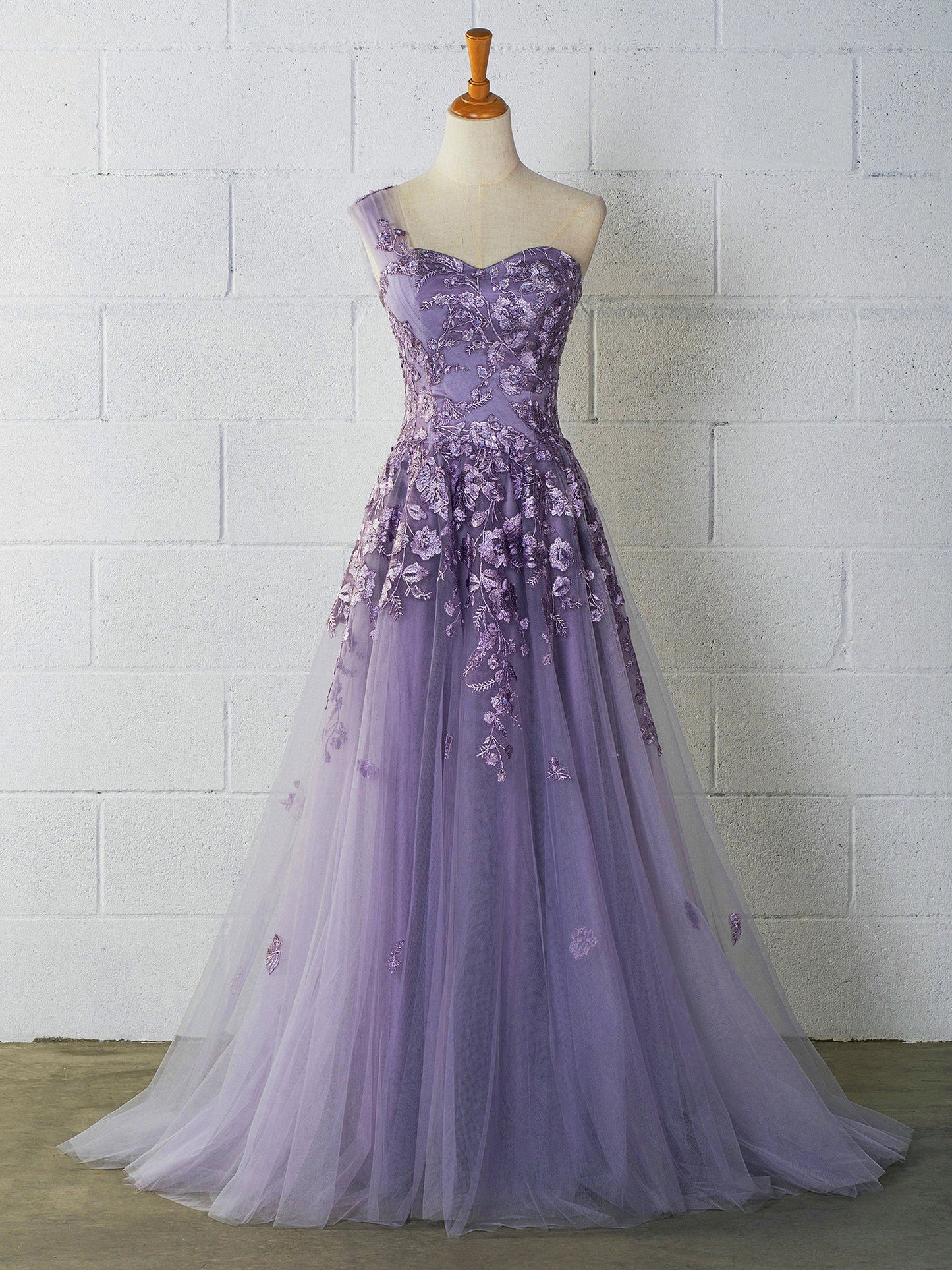 Sweet-Heart Tulle One Shoulder Floor Length Prom Dress