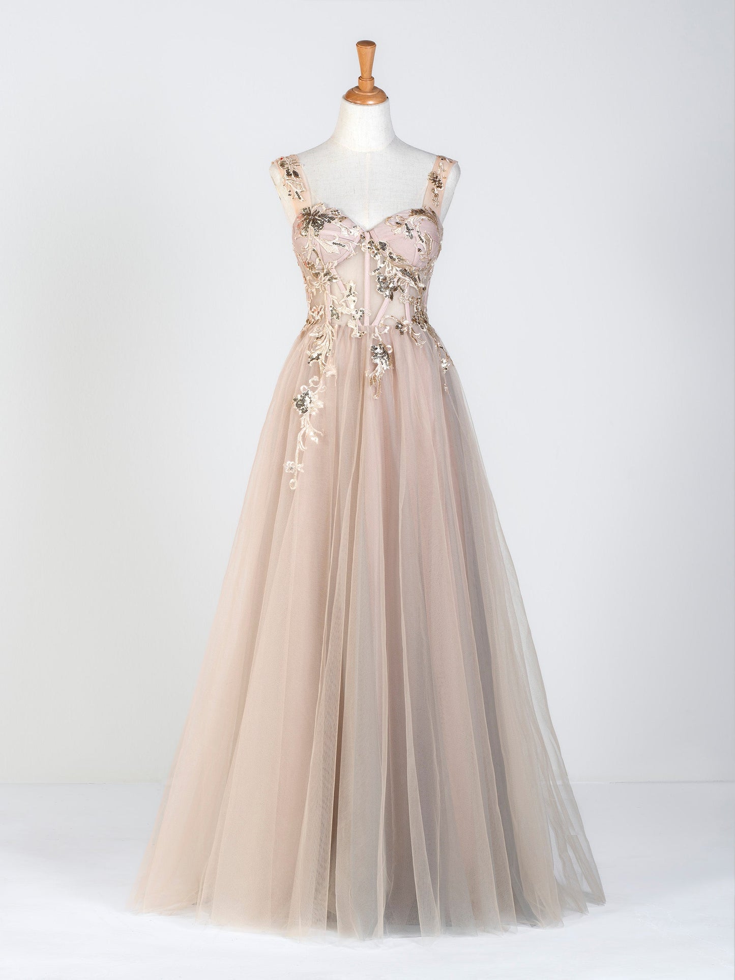 Corset Lace Floor Length Tulle Applique Prom Dress