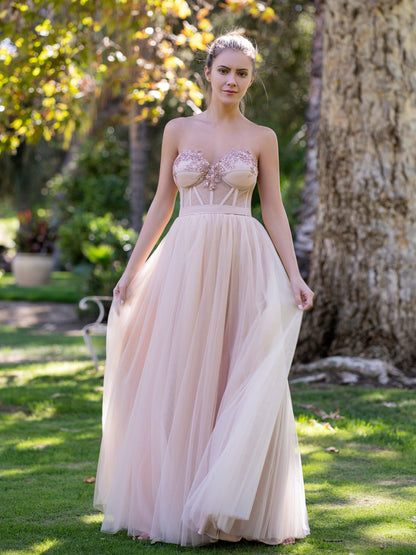 A-Line Strapless Prom Dress with Appliques