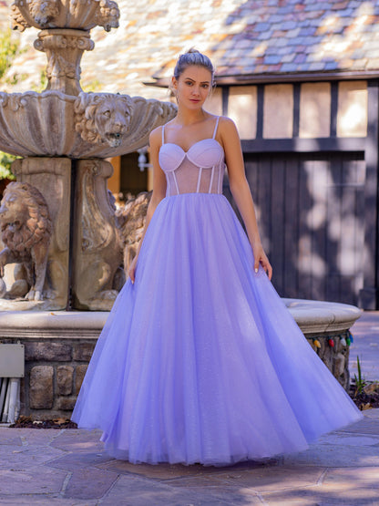 Spaghetti Straps Corset Floor Length Tulle Prom Dress