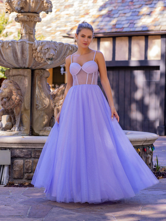 Spaghetti Straps Corset Floor Length Tulle Prom Dress