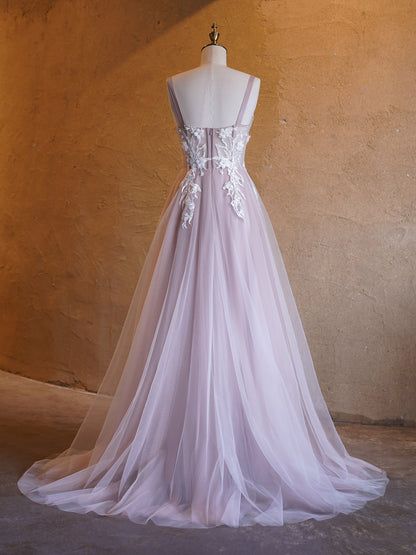 Felicity |Lavender A-line Sweetheart Neckline Tulle Sweep Train Prom Dress