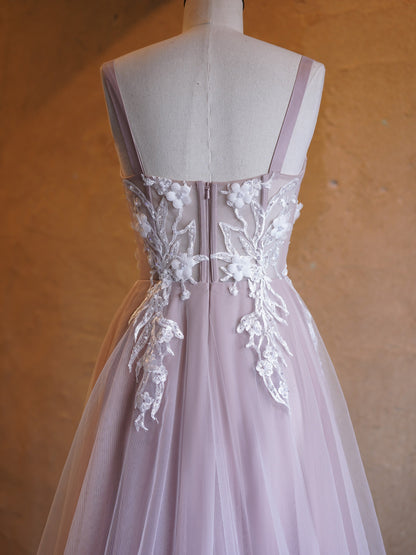 Felicity |Lavender A-line Sweetheart Neckline Tulle Sweep Train Prom Dress