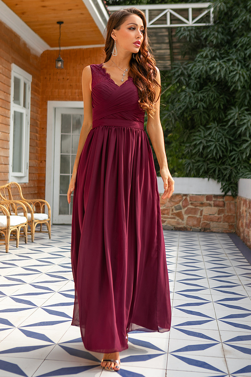 Long V-neck Bridesmaid Dress