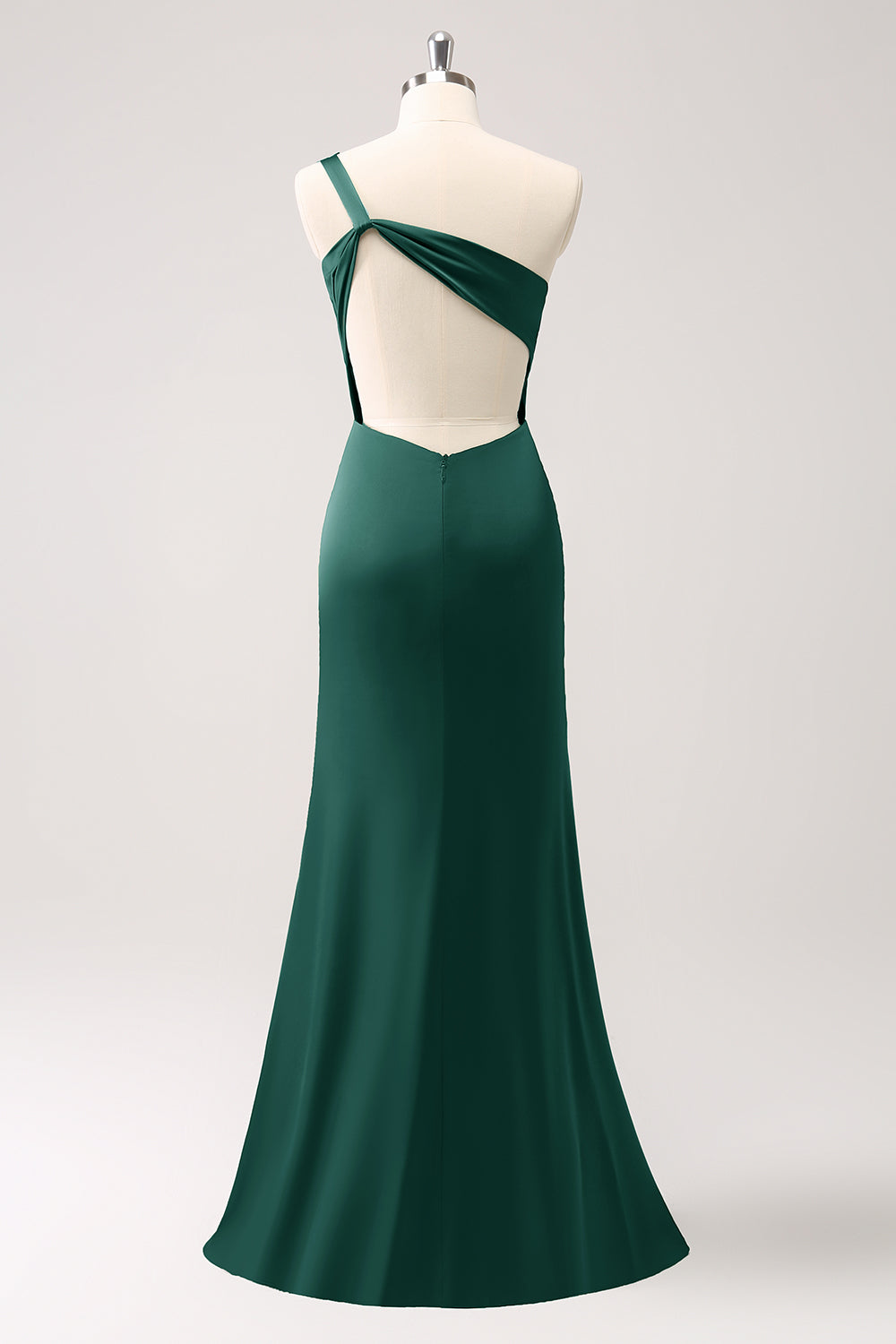 Olive One Shoulder Mermaid Satin Long Bridesmaid Dress