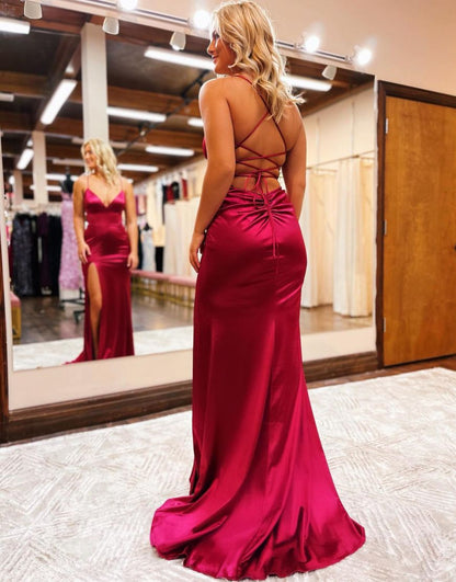 Allie |Mermaid Spaghetti Straps Satin Prom Dress with Slit