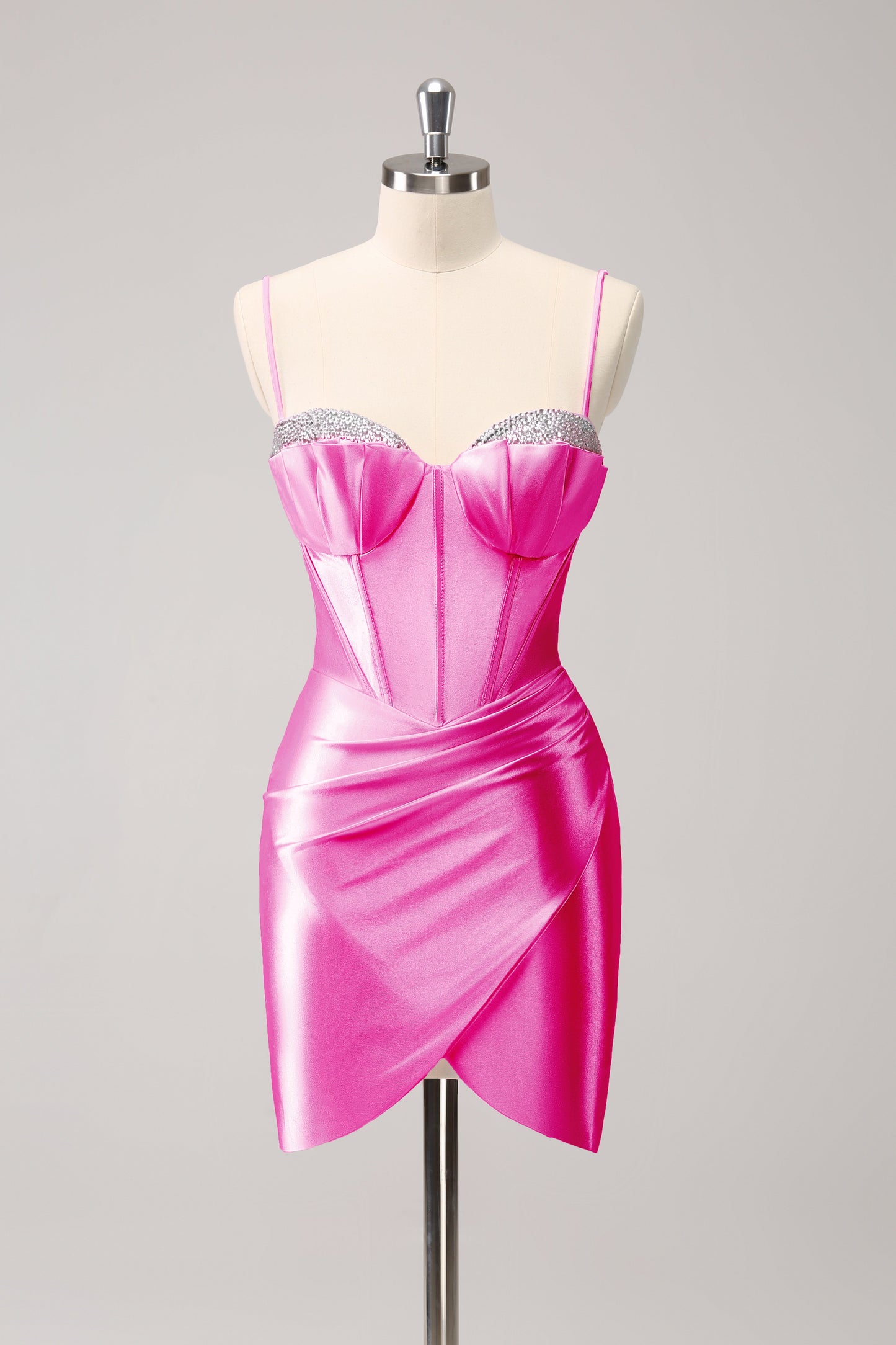 Sparkly Pink Spaghetti Straps Tight Homecoming Dress with Beading