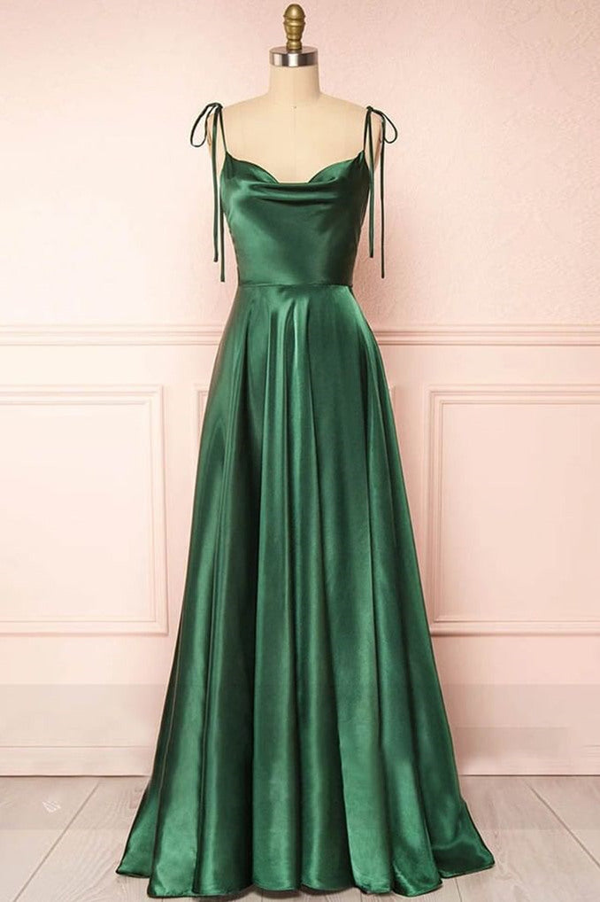 Sweet A-line Cowl Neck Silk Long Prom Dress