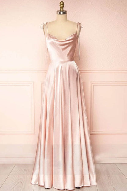 Sweet A-line Cowl Neck Silk Long Prom Dress