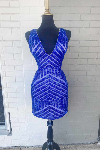 Della |Short Bodycon Stripes Homecoming Dress with Sequins