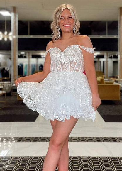 Everly | A-Line Sweetheart Tiered Short Homecoming Dress