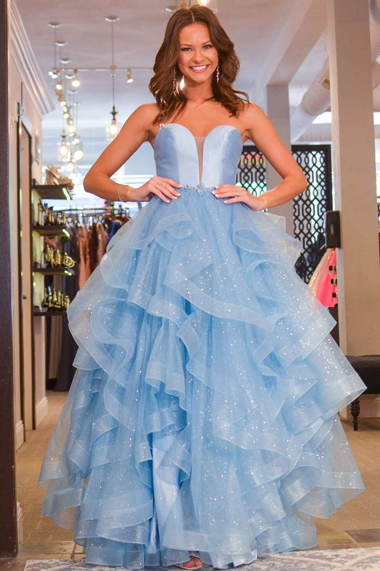 Lylah |Princess Strapless Satin Glitter Tulle Prom Dress