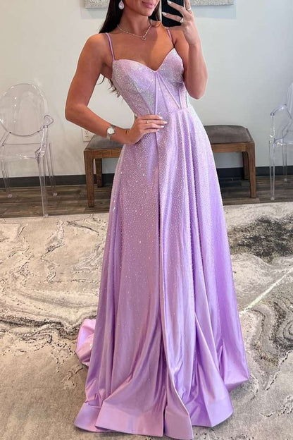 Adrianna | Strapless Lilac Corset A-Line Prom Dress with Rhinestones