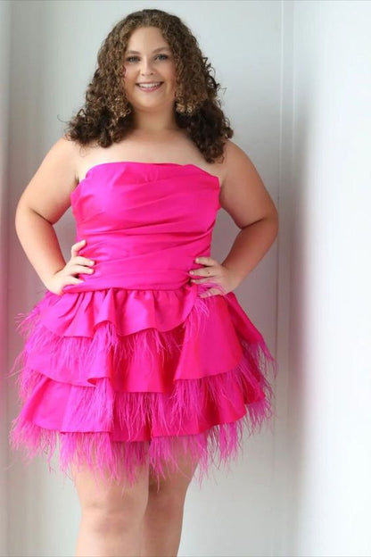 Fuchsia Strapless Mini Homecoming Dresses A-Line Evening Gown Short, LTP3164