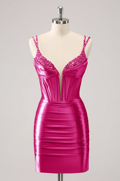 Golden Spaghetti Straps Bodycon Homecoming Dress with Sequins