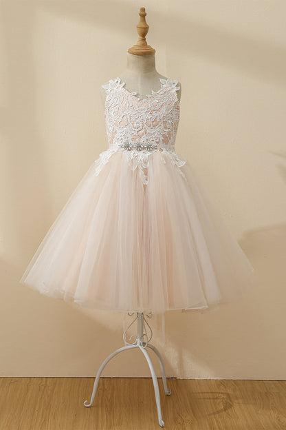 Champagne Beaded Tulle Flower Girl Dress