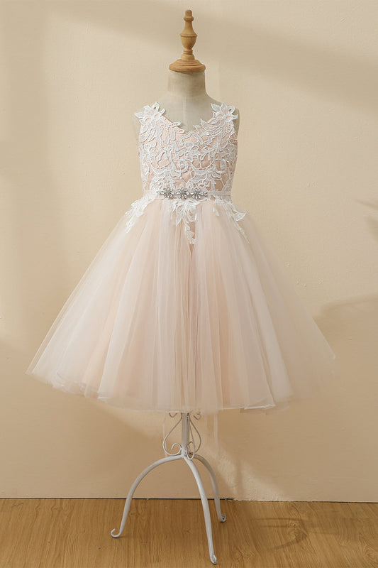 Champagne Beaded Tulle Flower Girl Dress