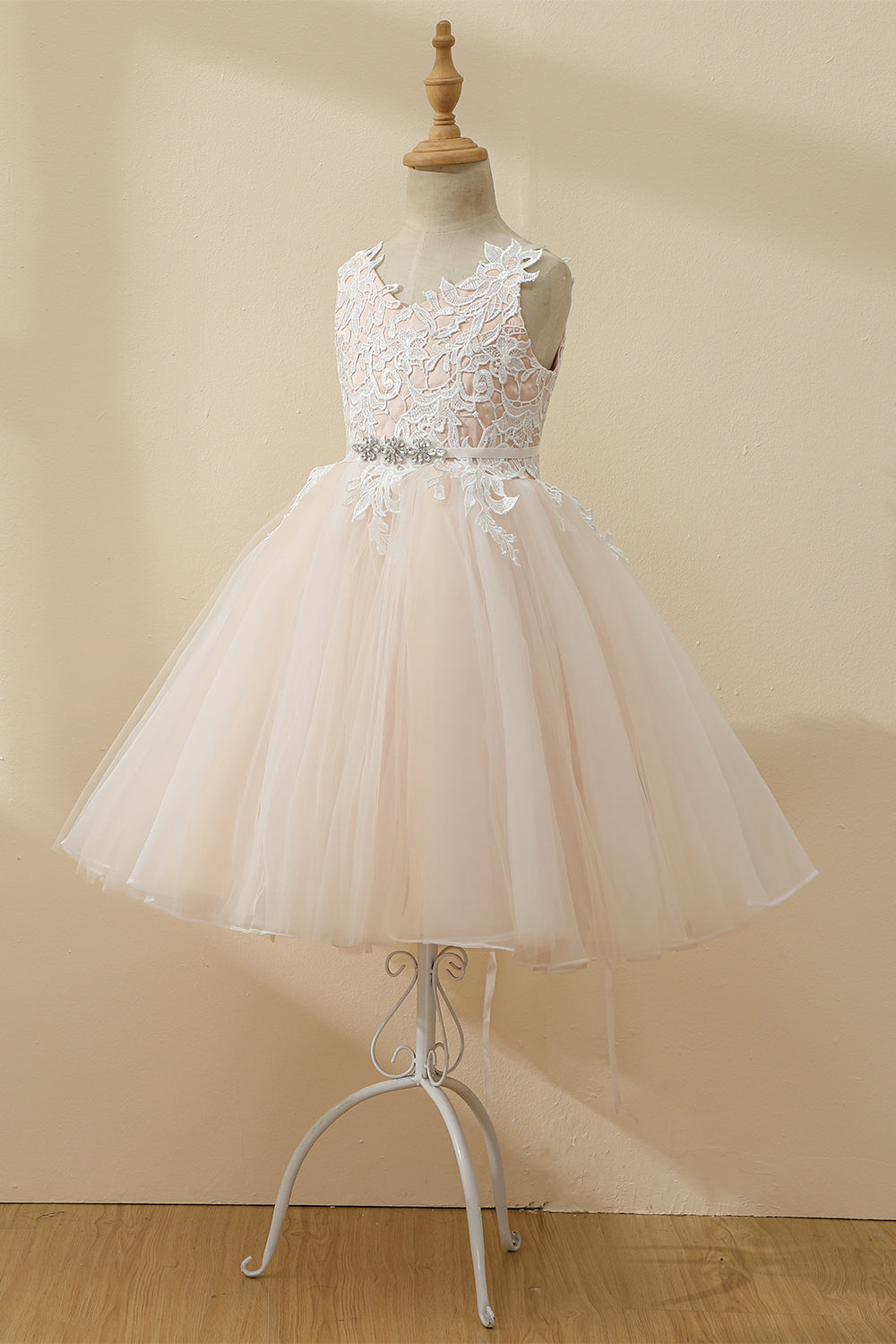 Champagne Beaded Tulle Flower Girl Dress