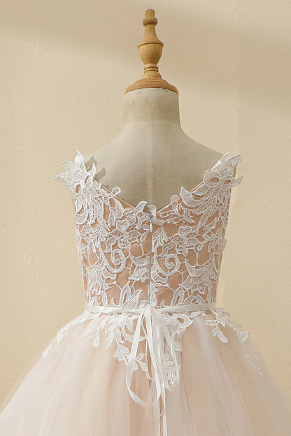 Champagne Beaded Tulle Flower Girl Dress