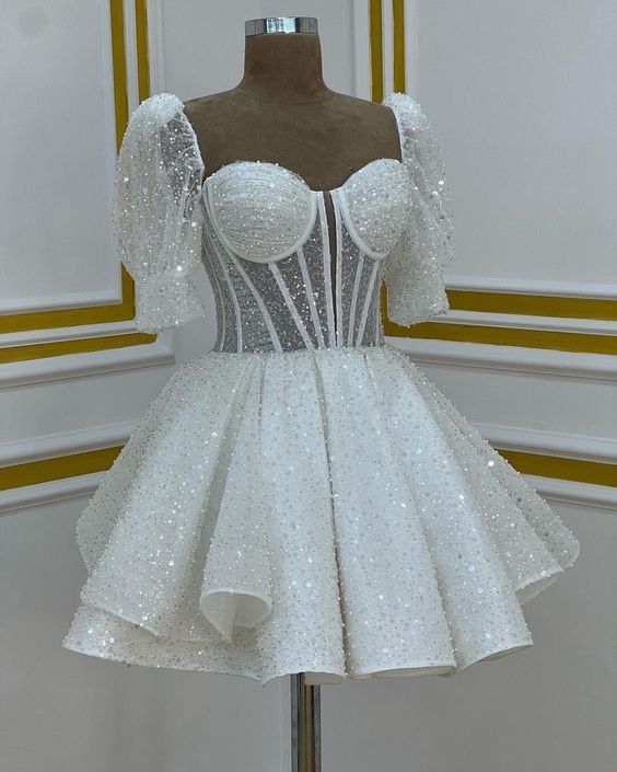 Glitter White Sequined Homecoming Dresses, Short Mini Party Dresses, LTP3186