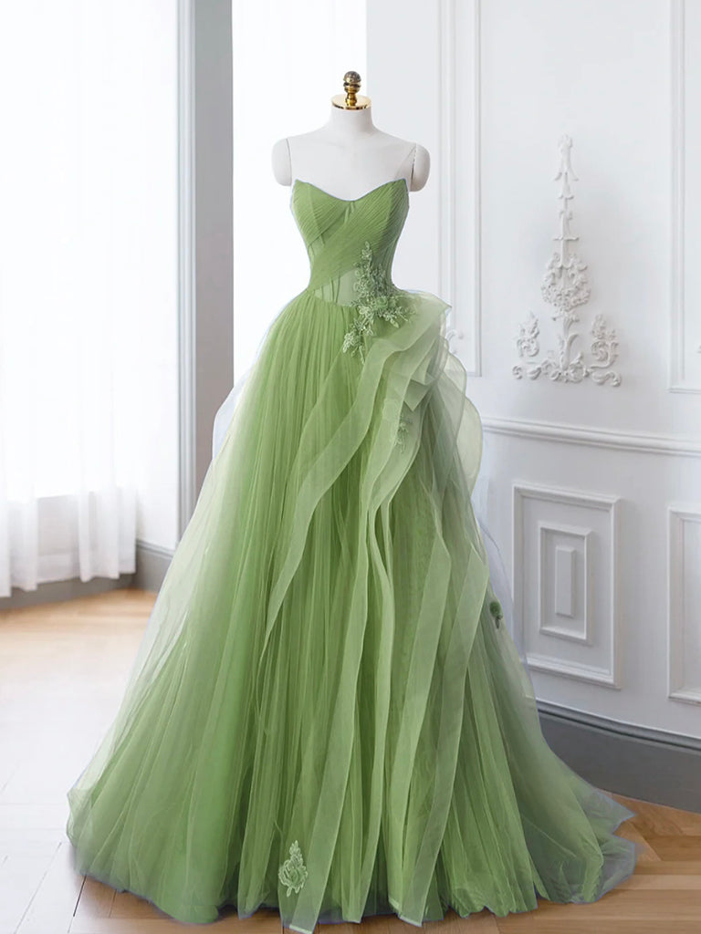 Saflor | Green A-Line Off Shoulder Long Prom Dress Lace Long Evening Dress