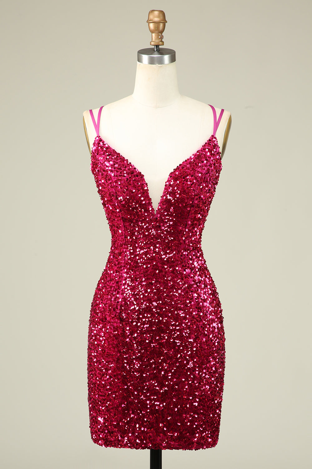 Stylish Fuchsia Spaghetti Straps Tight Homecoming Dress