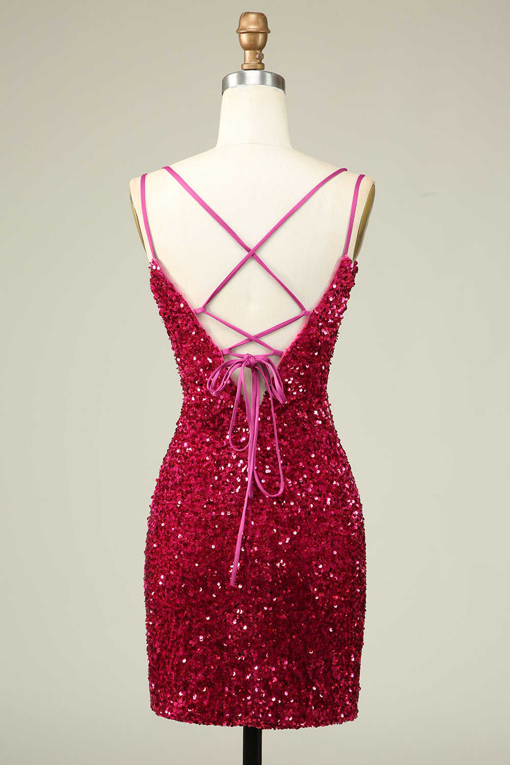 Stylish Fuchsia Spaghetti Straps Tight Homecoming Dress