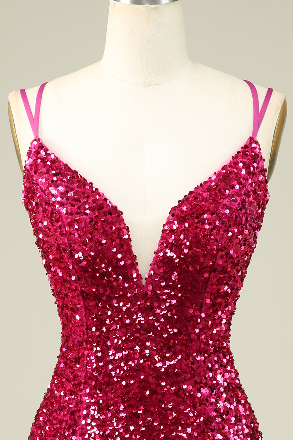 Stylish Fuchsia Spaghetti Straps Tight Homecoming Dress