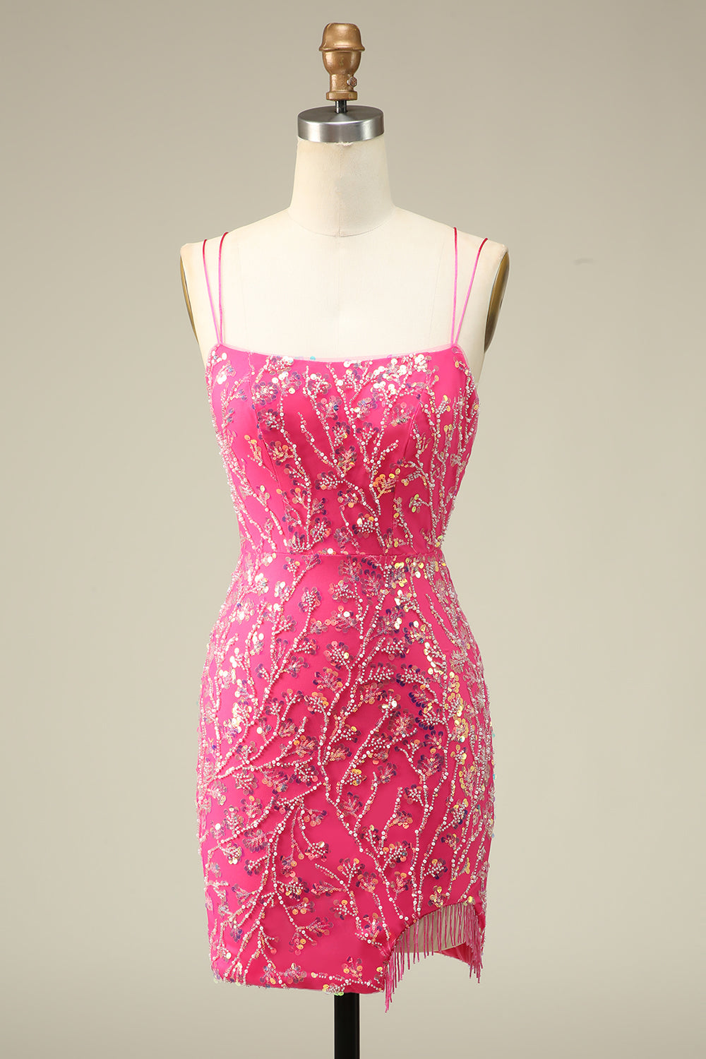 Elegant Fuchsia Corset Back Bodycon Homecoming Dress With Tassel