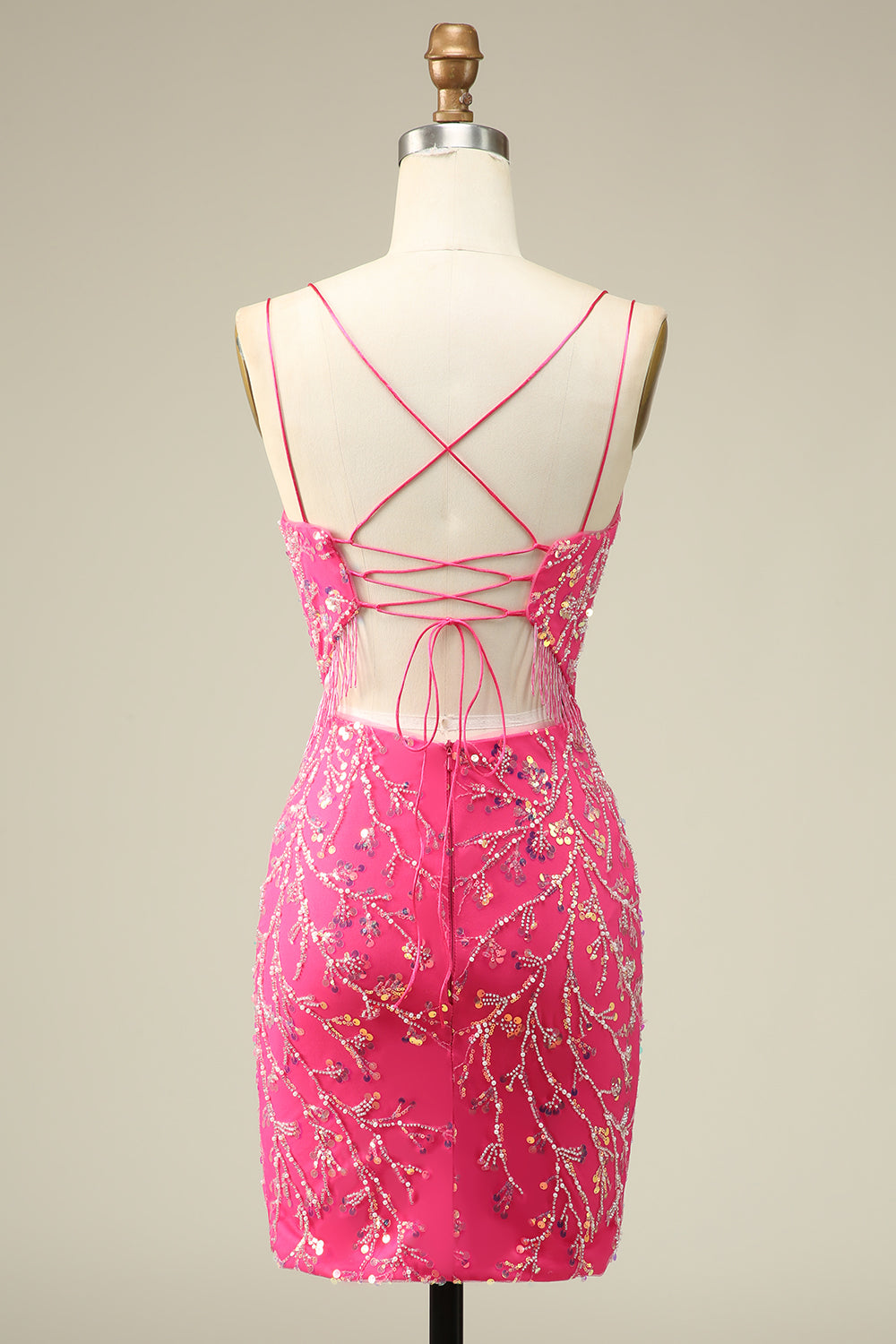 Elegant Fuchsia Corset Back Bodycon Homecoming Dress With Tassel