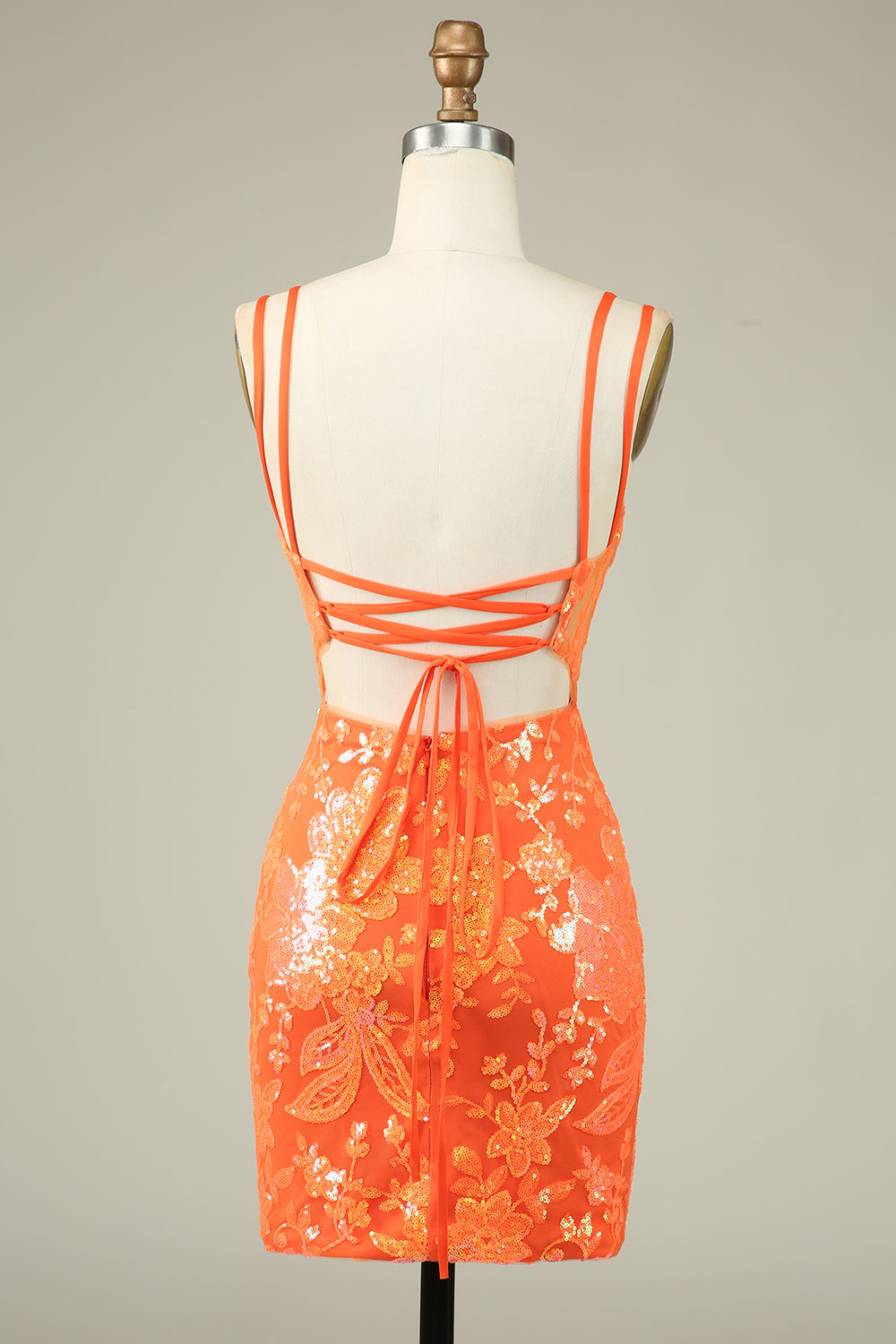 Gorgeous Orange Lace Up Tight Glittler Short Homecoming Dress with Slit