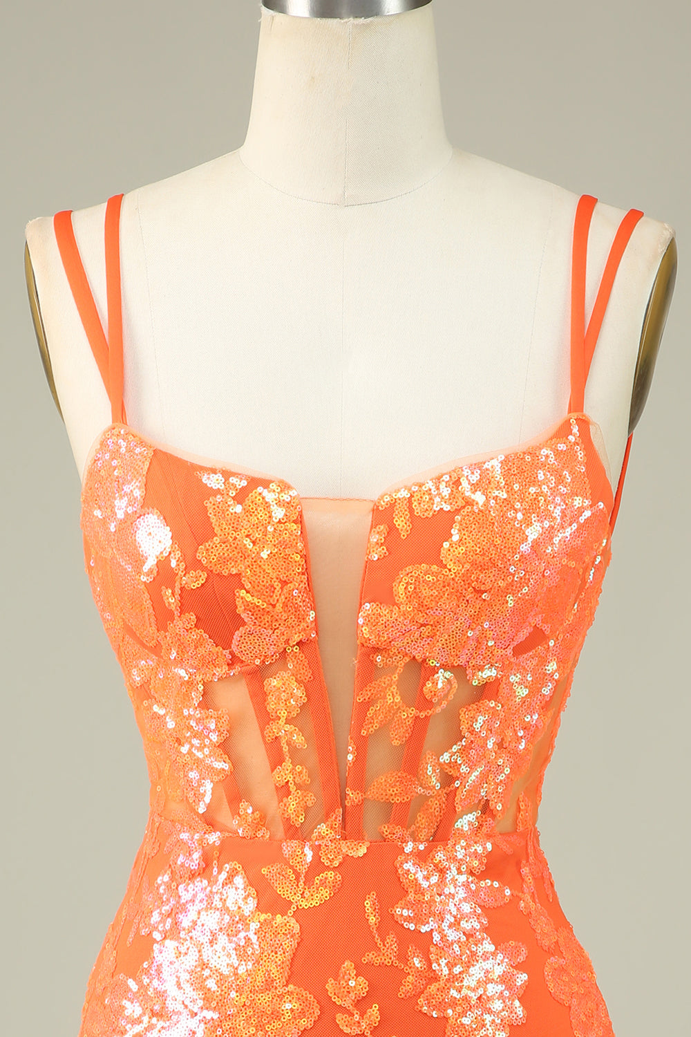 Gorgeous Orange Lace Up Tight Glittler Short Homecoming Dress with Slit