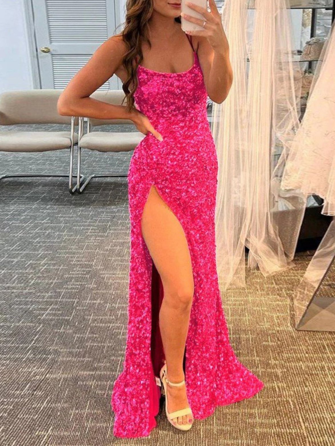 Alayna |Mermaid Spaghetti Straps Long Sequins Prom Dress