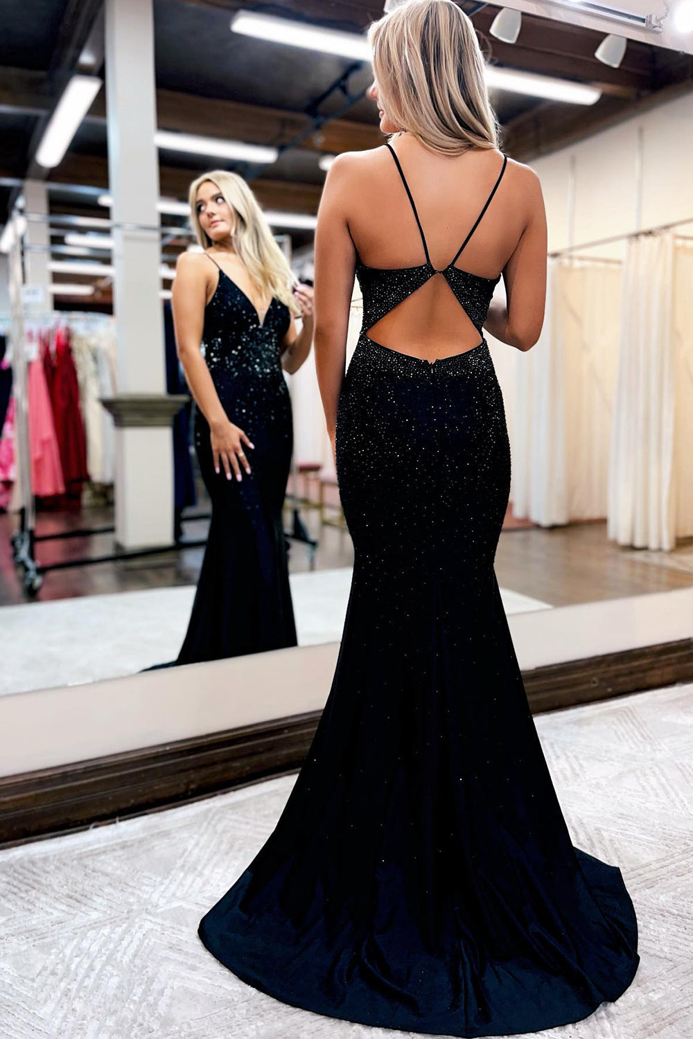 Deborah |Mermaid Spaghetti Straps Beaded Satin Prom Dress