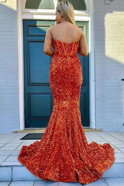 Royalty |Sheath Sweetheart Sequins Prom Dress with Slit