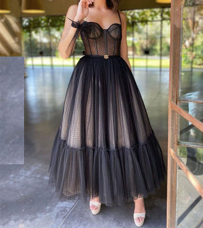 LTP1043,Black Homecoming Dresses A-Line Prom Dresses Ankle Length Evening Formal Gown