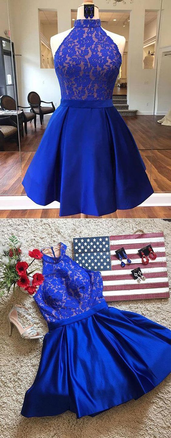 Halter Royal Blue Homecoming Dresses A-Line Mini Party Gown, LTP3072