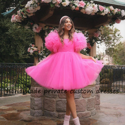 Hot Pink Tulle Homecoming Dresses A-Line Mini Party Gown, LTP3001